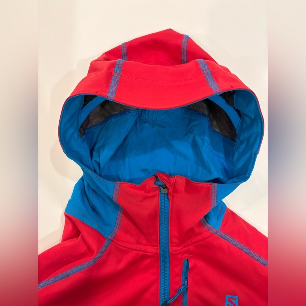Salomon Windstopper Jacket Women Small Mont Baron Hoodie Red Blue Softshell - Picture 3 of 11